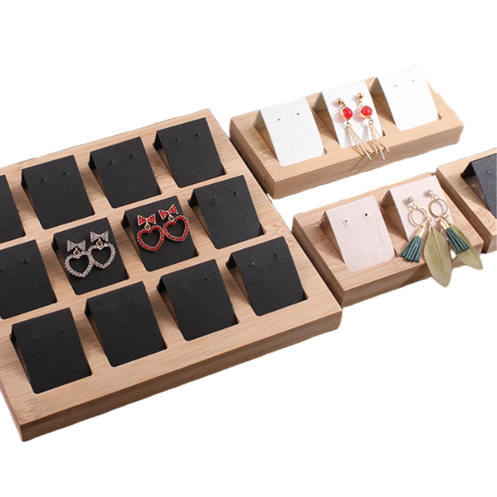 wholesale custom velvet wood display packaging bracelet card with hang earring brass stand necklace for jewelry stores