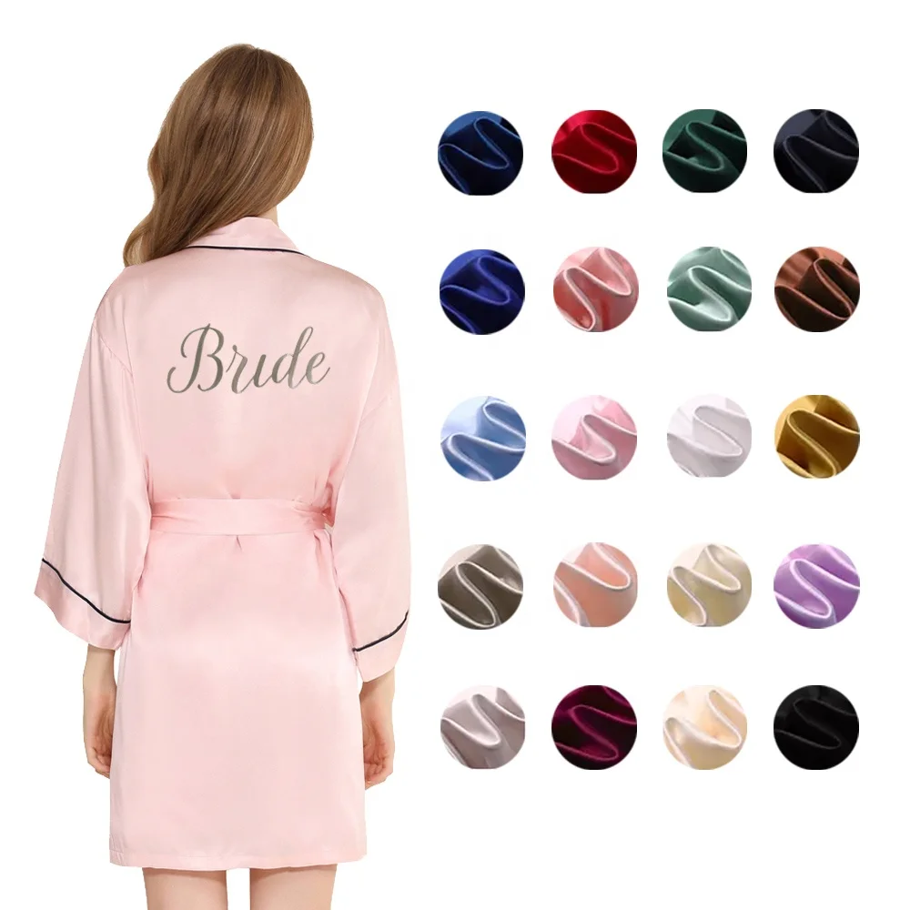 Custom 19 Momme 100% Mulberry Silk Bride Bridesmaid Embroidered Robes