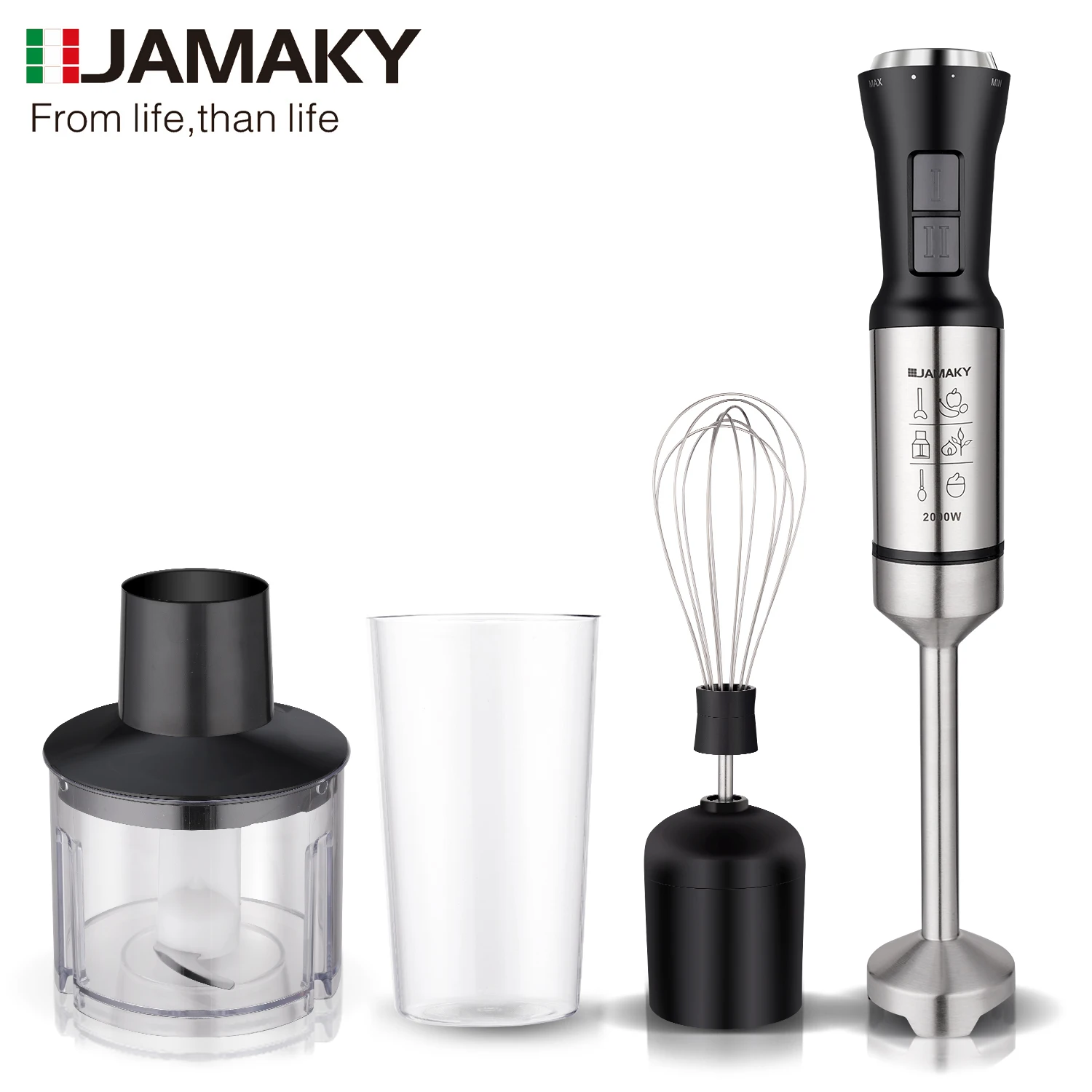JAMAKY Electric Stick Food Mixer Machine Set Hand Held Blender for Kitchen Hot Sale Wholesale Multi Speed Stainless Steel 2000W