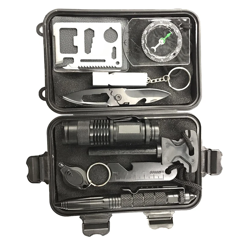 Outdoor Camping Survival Kit 9 in 1 Multi Survival Gear with Compass