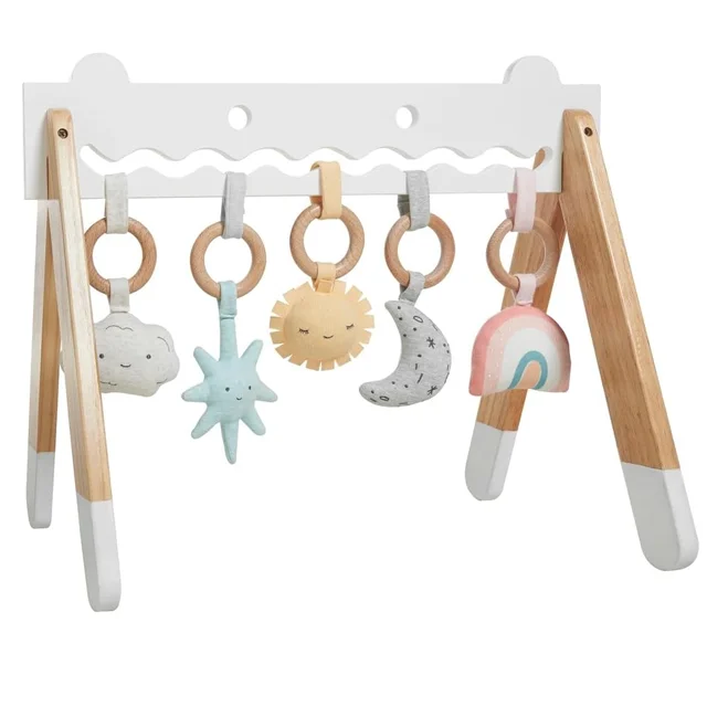 Baby play gym frame wooden activity gym frame stroller hanging star moon pendants toys teether ring nursing rattle toys
