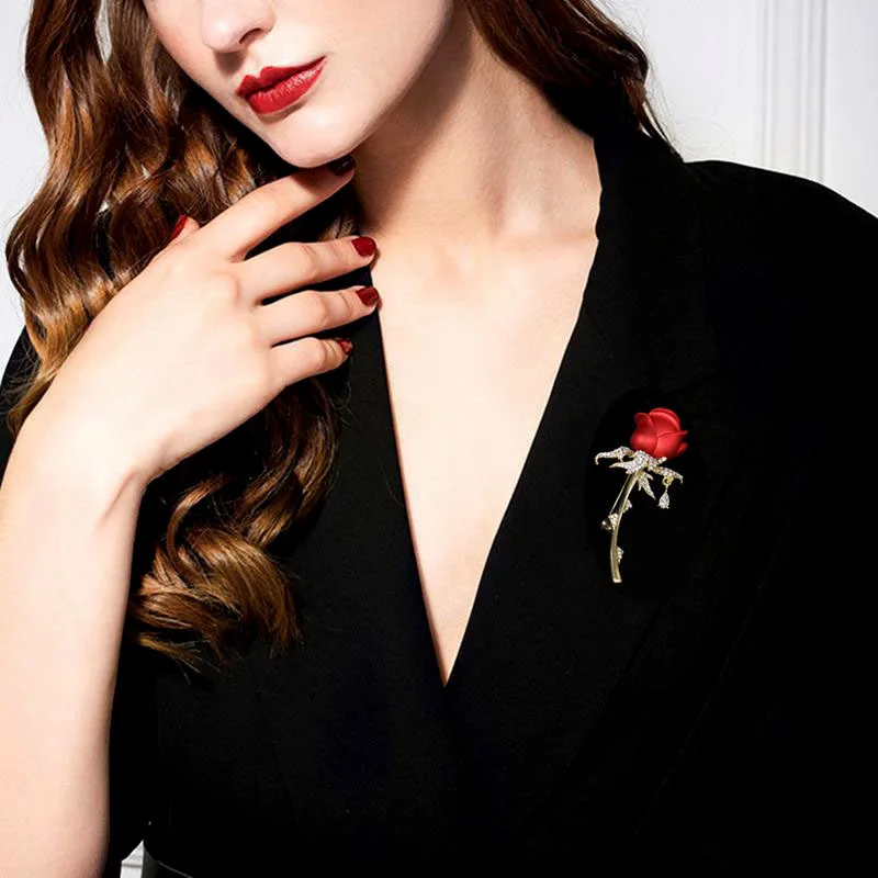 New Design Metal Tulip Rhinestone Rose Brooch for Women Elegant Pearl Corsage Fashion Brooch Pin Jewelry