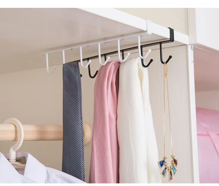 6 Hooks Coffee Cup Mug Holder Black White Hooks Shelf Multifunction Kitchen Cabinet Sundries Organizer Storage Hanger