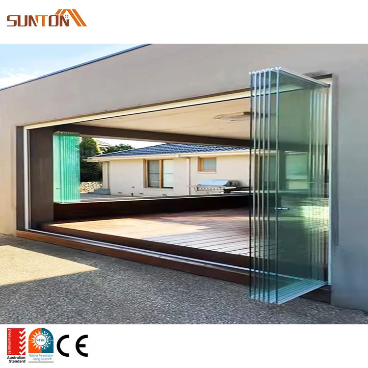 Custom stacking panoramic accordion bifold aluminium partition doors system outdoor frameless glass sliding folding door