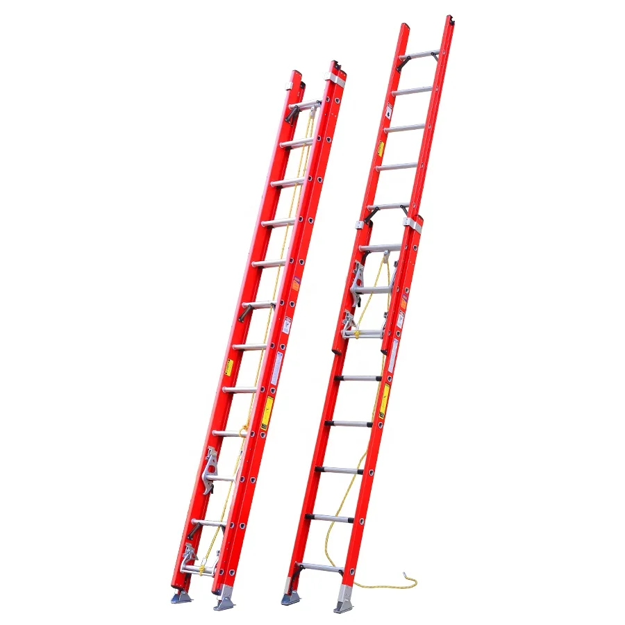 24ft 28ft 12m ANSI Red and Yellow Extension Ladder Fiberglass Manufacturer