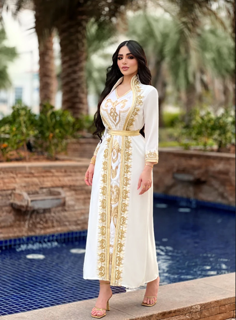 Middle East Caftan dresses moroccan kaftan Sequins Embroidered Fashion Modest Jalabiya Abaya muslim evening dresses