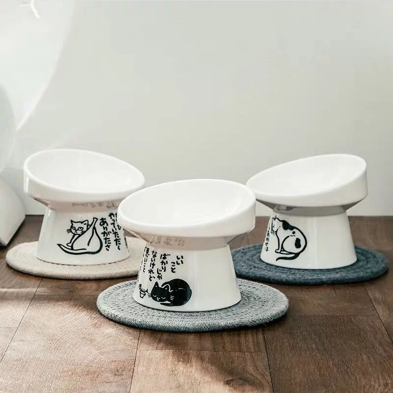 Non-slip Ceramic Cat Bowl Feeder with Raised Stand Bone China Cervical Protect Food Water Cat Bowl Ceramic Small Dog Pet Supply