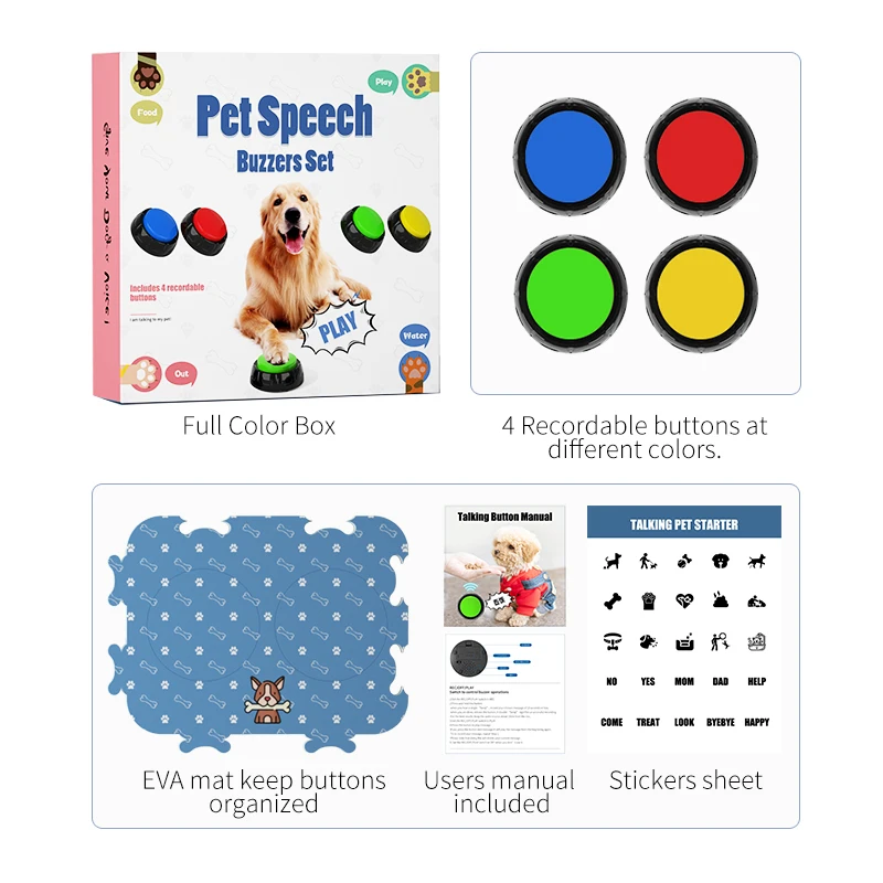 Factory Price Recordable Dog Talking Buttons For Communication Buzzer Training Set Dog Buttons