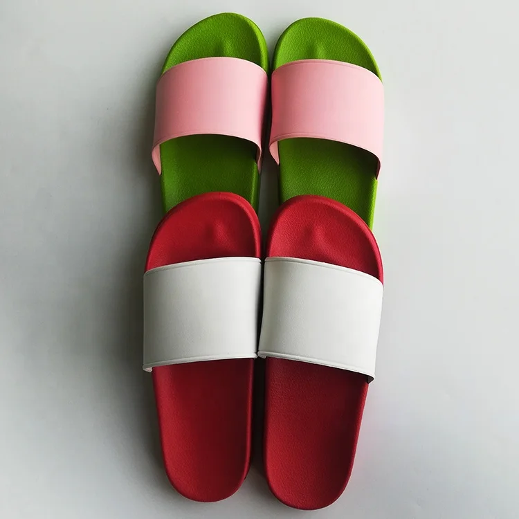 2021 custom blank sublimation screen printing lower price pvc green sandal slides
