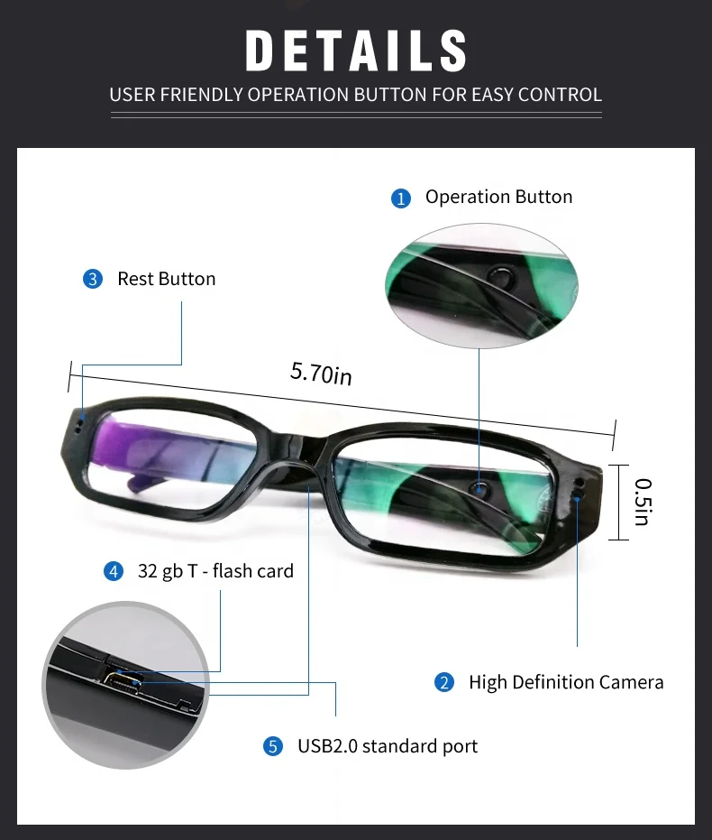 HD 1080P Hidden Glasses Camera Mini Invisible Body Video Spy Hidden Camera Sunglasses Polarized Lenses 32GB for Bike Hunter