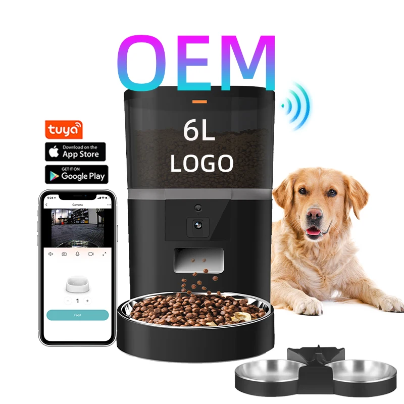 OEM 6L Automatic Dog Feeder With Camera Portion Control Pet Cat Dog Food Dispenser Automatic Pet Feeder With Camera Timer