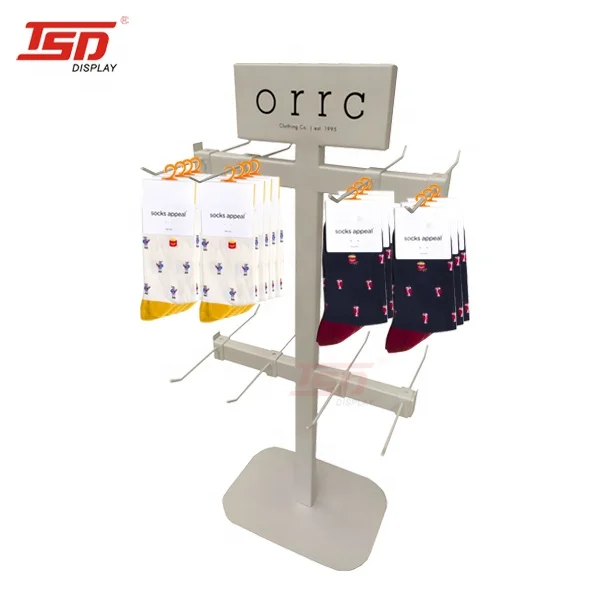 custom shop marketing promotional 2 tiers sock counter hanging socks display stand retail store sock display rack