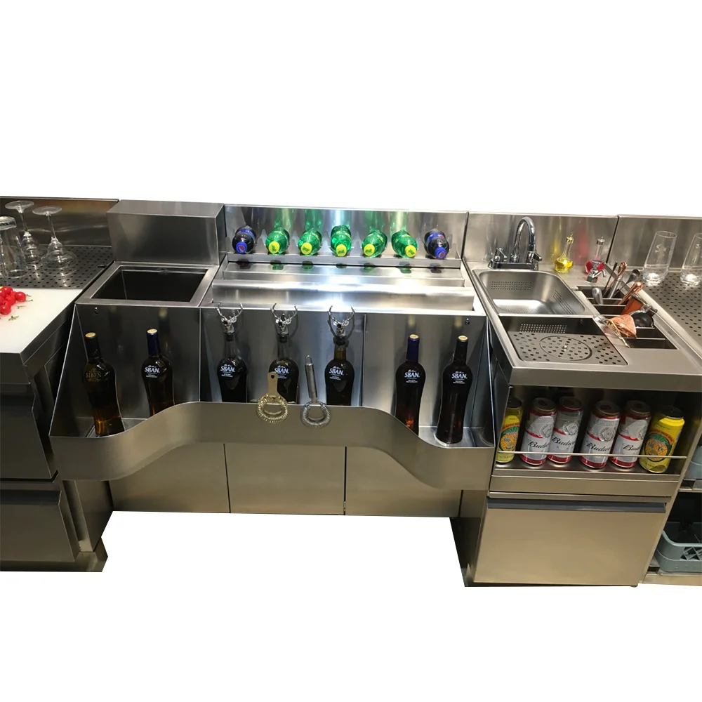 Customized 304 Stainless Steel Bartender Table Bar Bartender Workbench Cocktail Station Bar Equipment