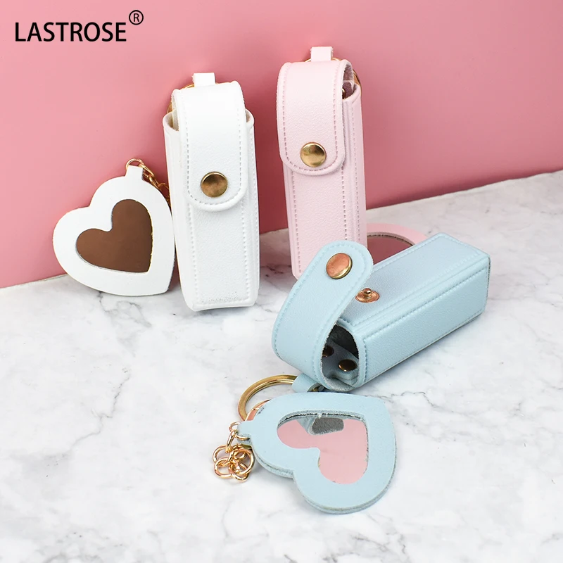 Promotional Cute Mini PU Leather Lipstick Holder Keychain Storage Bag Travel Accessories Women Makeup lip gloss holder key chain
