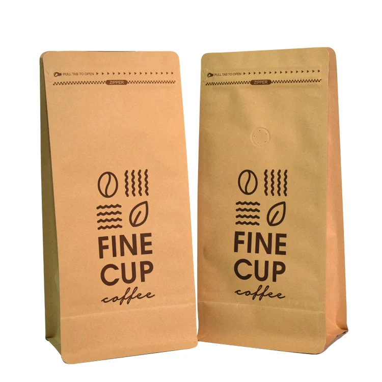 supplier custom printed paper flat bottom coffee plastic bean packaging logo kraft paper bags with valve zipper china tin tie
