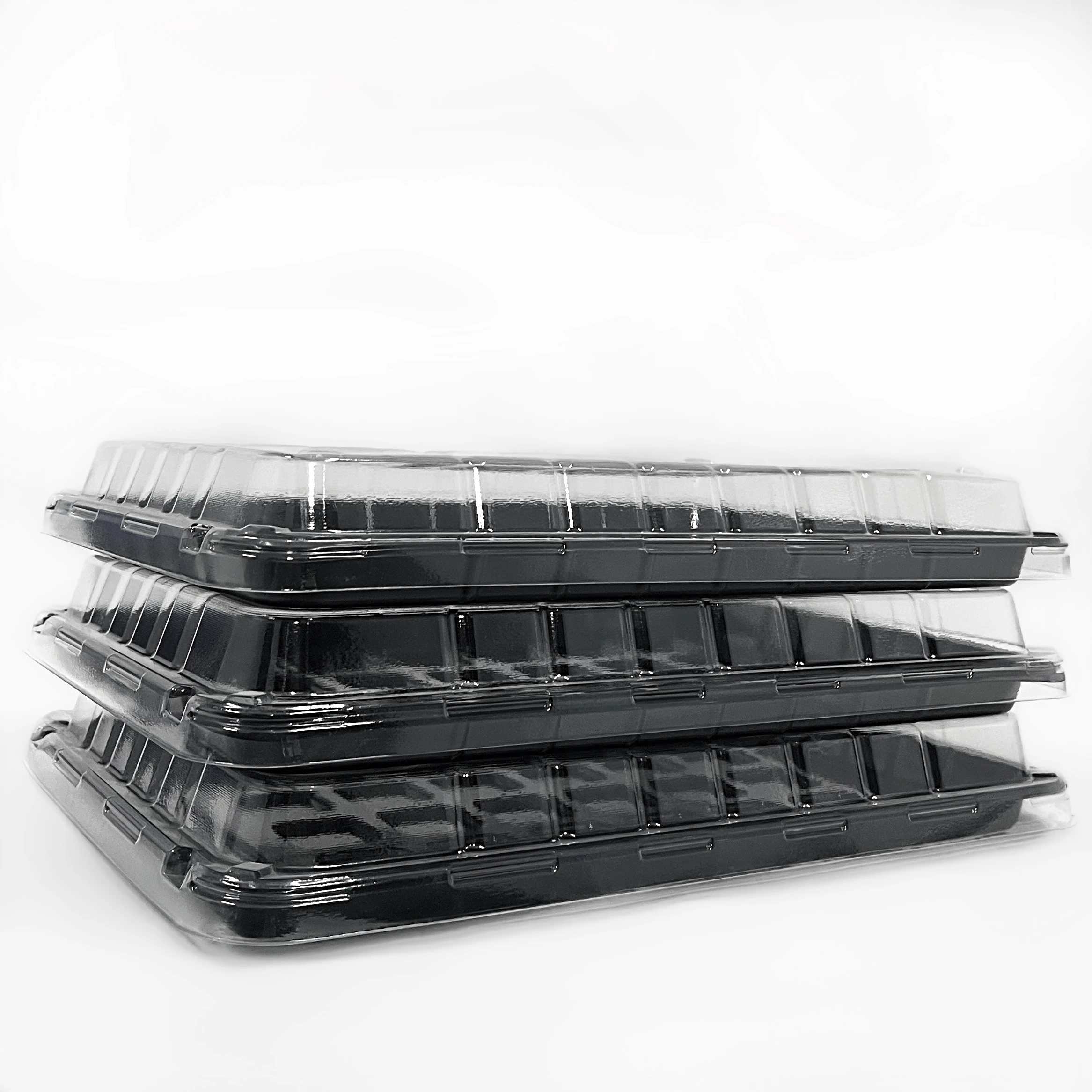 In Stock CPET Disposable Eco Friendly Food Black Plastic Box Packaging Containers Tray With Lid
