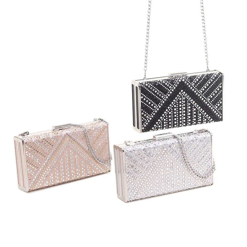 
Latest Geometric Rhinestone Square Clutch Purse Shinny Crystal Crossbody Shoulder Evening Bag 