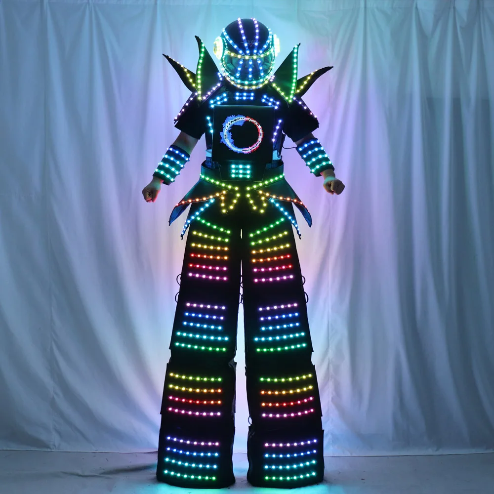 Full Color Smart Pixels LED Robot Suit Stilts Walker Costume with LED Lights Luminous Jacket for Stage Dance Performance