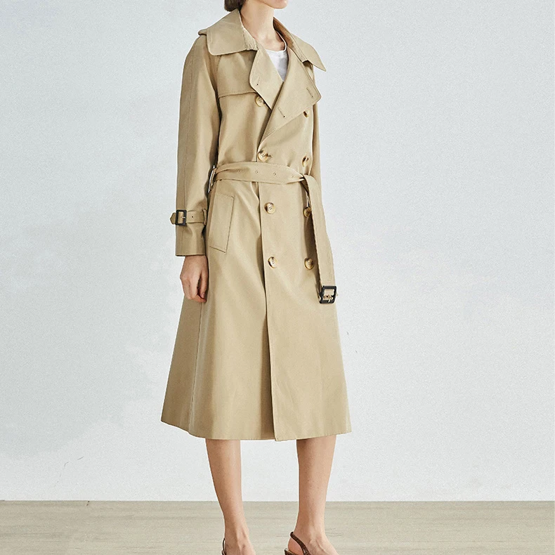 High Quality Winter Ladies Plus Size Khaki Trench Coat Custom Logo Solid Color Double-Breasted Women Long Trench Coat