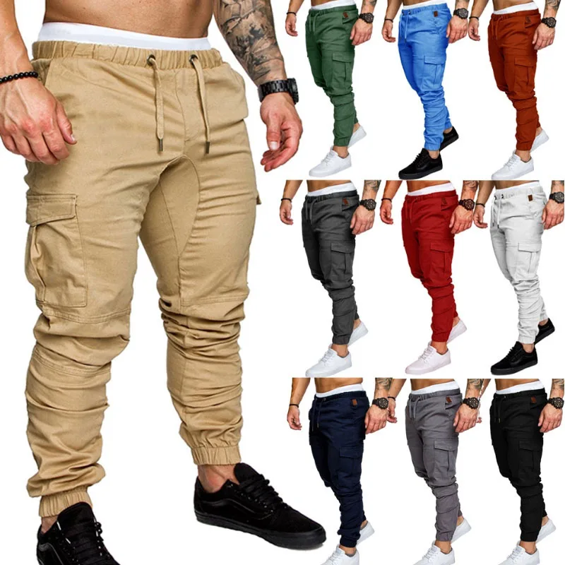 Wholesale Mens Low Moq Trendy Custom Brown Skinny Jeans Sweat Utility Polyester Multi Pockets Denim Cargo Jogger Pants For Men
