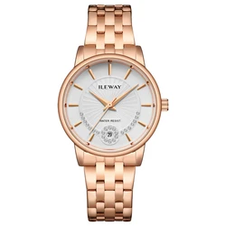 ILEWAY 6527 Fashion Japan Quartz Butterfly Buckle Ladies Stainless Steel Belt Diamond Date Waterproof Trendy Watch Women
