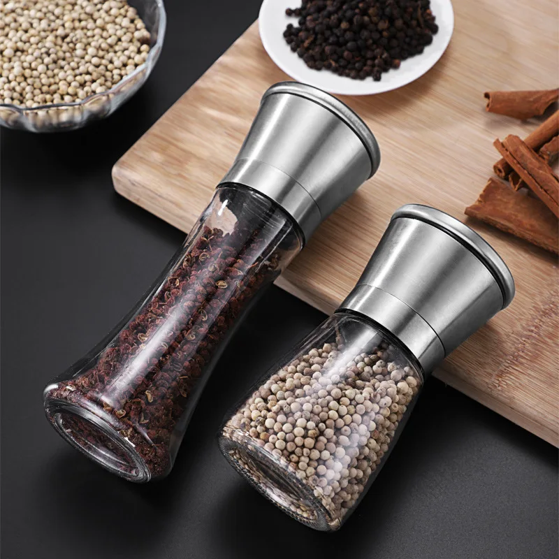 manual mini factory manufacturer wholesale glass hand salt and spice pepper mill set