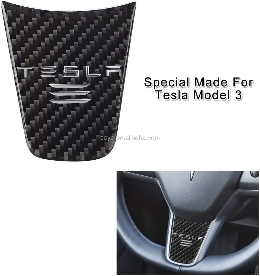 Tesla Model 3 Steering Wheel Cover,3D Car Carbon Fiber Steering Wheel Decoration Sticker for Tesla Model 3