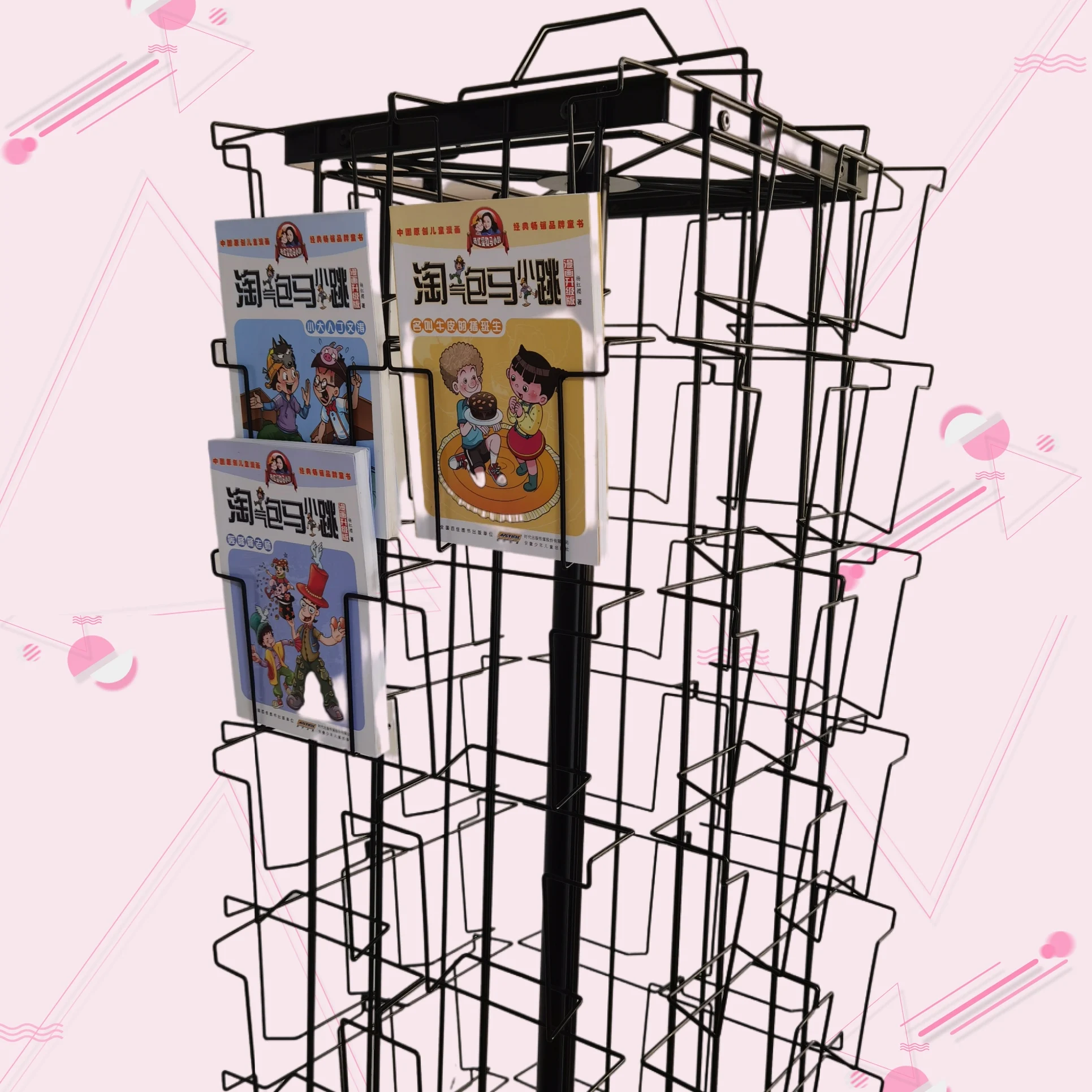 Giantmay Customized Size Metal Floor Postcard Display Rack Rotating Gift Greeting Card Stand