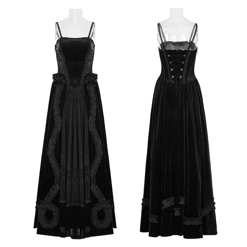 PUNK RAVE Q-339 Gothic Long Dress Gorgeous Velvet Victorian Maxi Sleeveless Long Dress Evening Party Dress