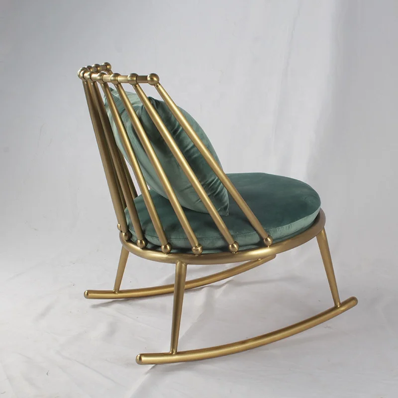 Modern Comfortable Hotel Green Velvet Lounge Rocking Chair Promotional for Living Dining Hall Villa Living Room Sofa Corner Use