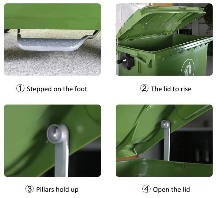 Large Outdoor Public Street HDPE 4 Wheel Mobile Dustbin Industrial Plastic Trash /Rubbish/Wheelie Bin