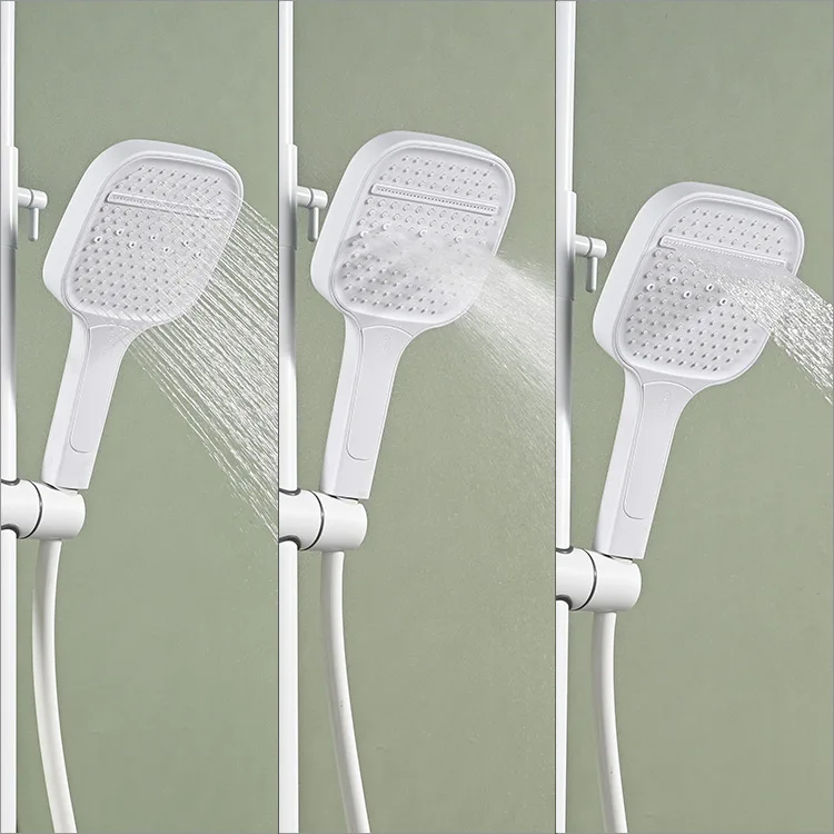 Kidolux Matt White Bathroom Wall Mounted Copper Piano 4 Key Faucet Shower Rainfall System Set Hot Cold 4 Function Tap Shower Set