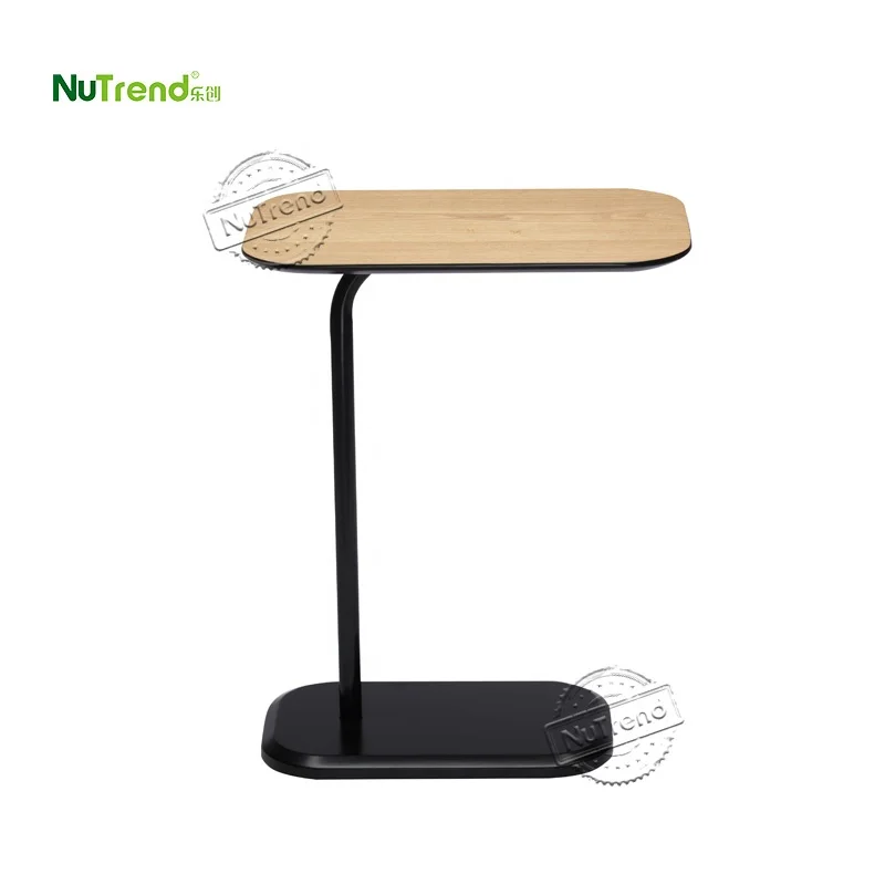 Wood Veneer Metal C-Shaped Small Living Room Sofa End Snack TV Tray Table  Modern C Side Table