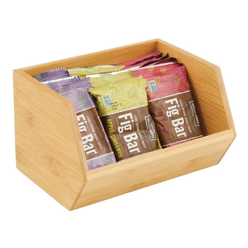 Bamboo Stackable Storage Bins Fruit Serving Basket Pantry Organizers and Storage Food Organize Box for Counter Top