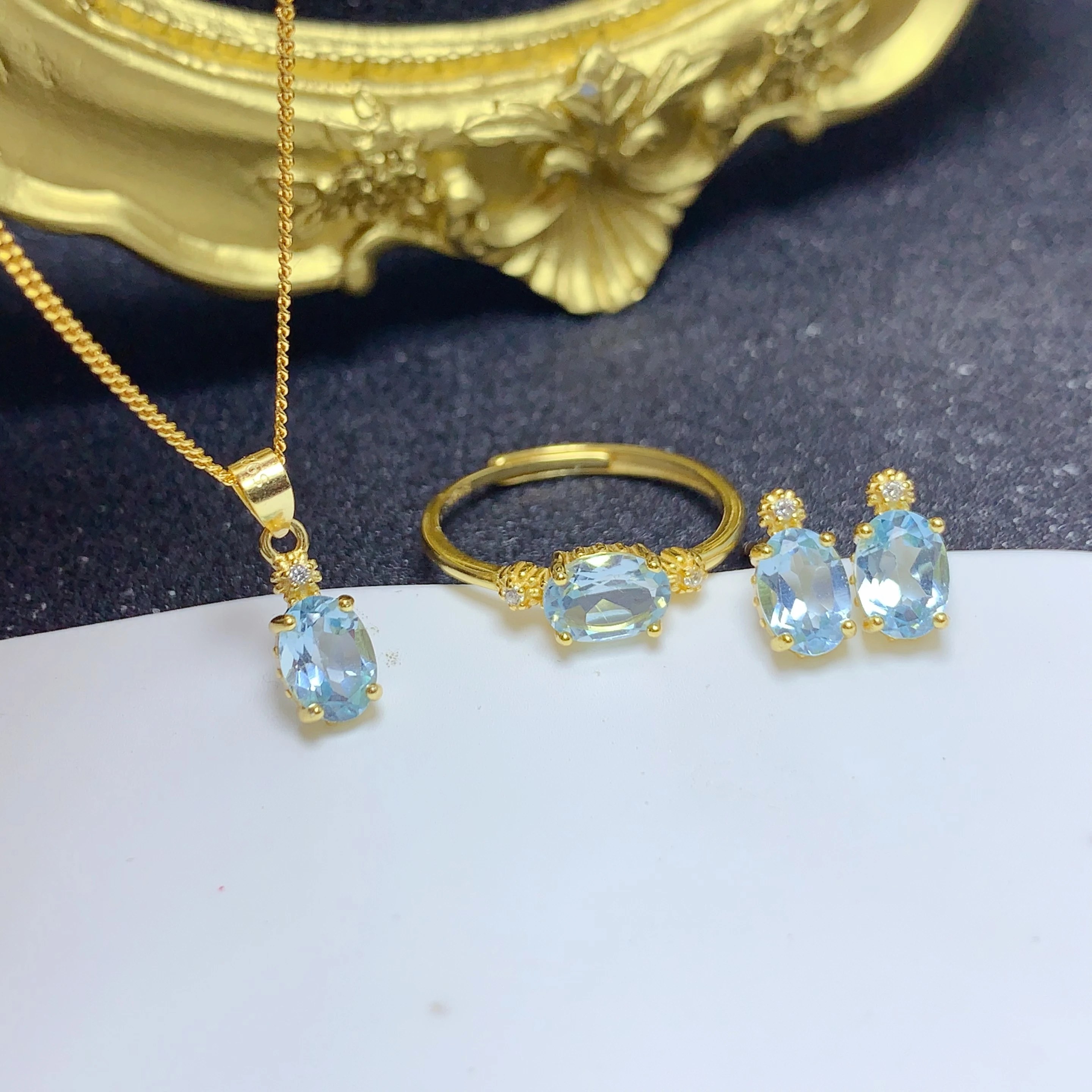 China Wholesale Italian 925 Sterling Silver 18k Gold Plated Natural Topaz Free Shipping Latest Necklace Jewelry Set For Women