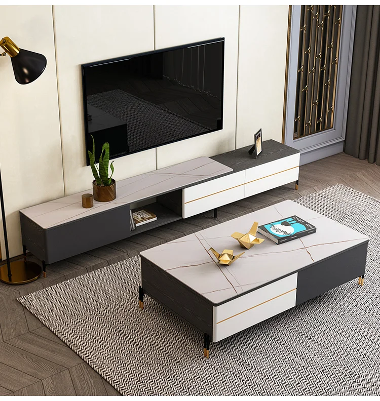 Hot Sale Multifunctional U-base Large Round Coffee Luxury Furniture Marble Top TV Stand White Wooden Table With