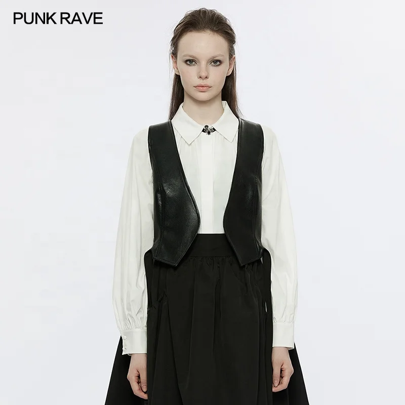 PUNK RAVE OPY-695MJF Women Handsome Sweet Cool Leather Vest Jacket Women Outer Wear Sleeveless Waistcoat Vest