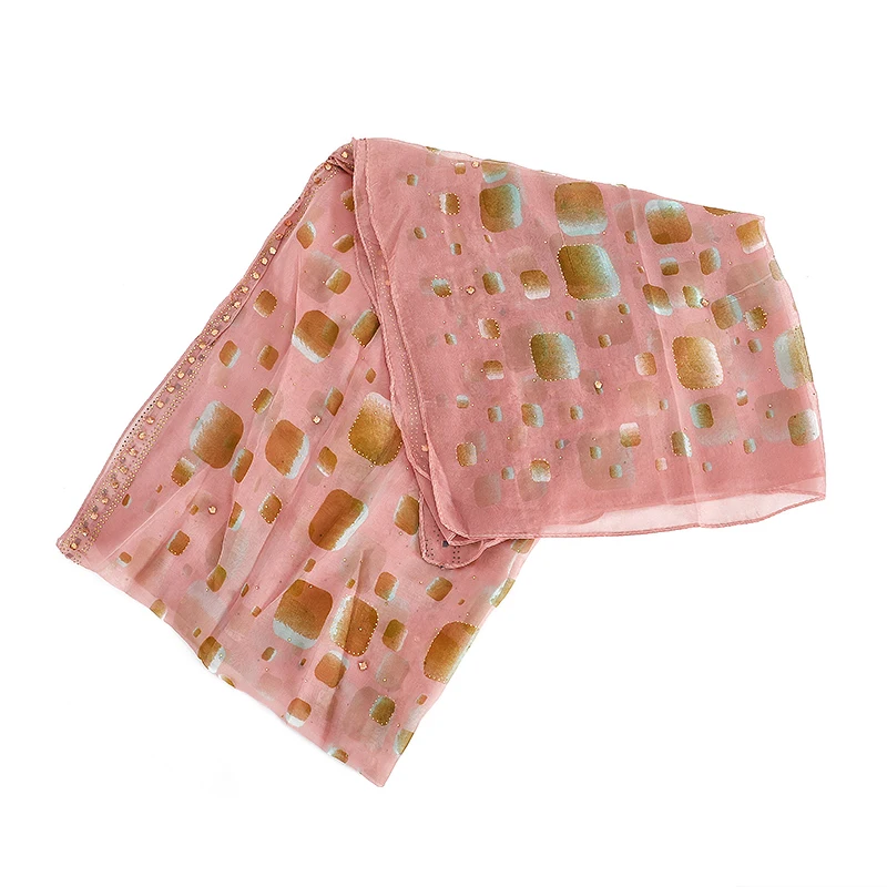 Newest scarf malaysia printed rhinestone shimmer hijabs shawl women hot drill islamic abaya polyester ladies hijab muslim