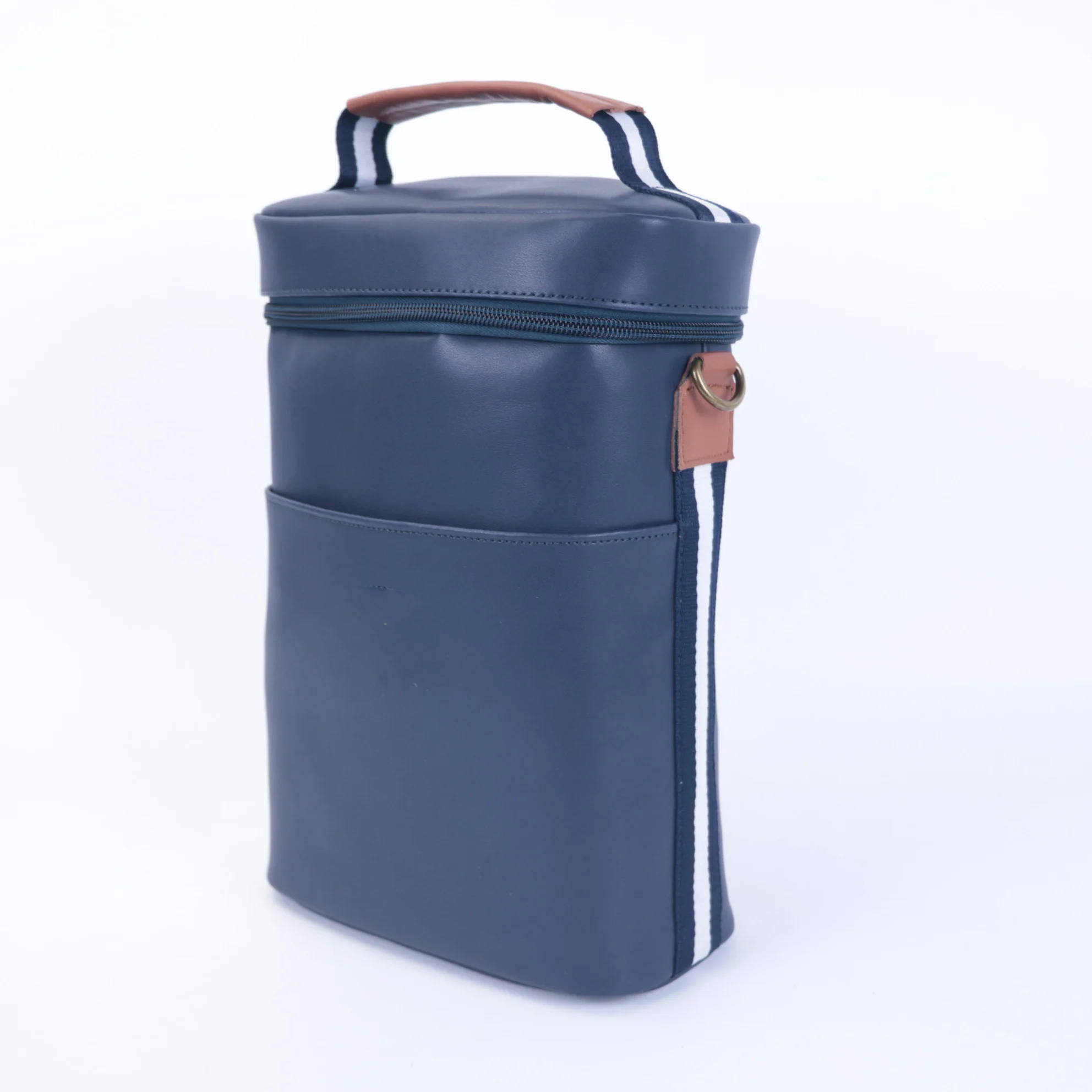 Personalized genuine split leather wine tote bag travel picnic bottles portable cooler bag in smooth leather