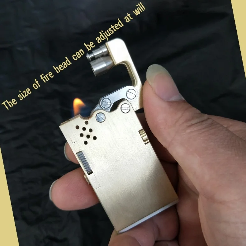 China Luxury Brass handmade stainless steel mechanical automatic catapult kerosene lighter steam punk male custom carved