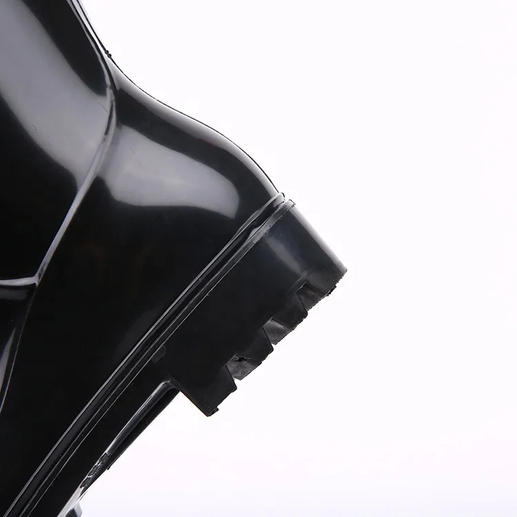 Black lightweight oil acid alkali resistant water proof anti slip custom logo shiny women glitter rain boots pvc