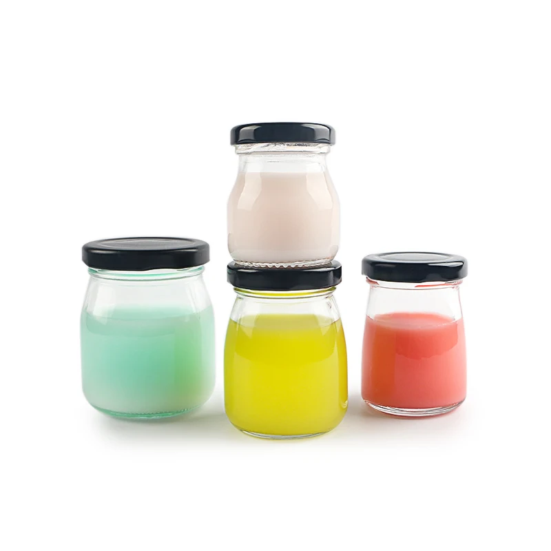 50ml 75ml 100ml 150ml 200ml Mini Honey Milk Pudding Yogurt Glass Pot Jar With Black Metal Lid