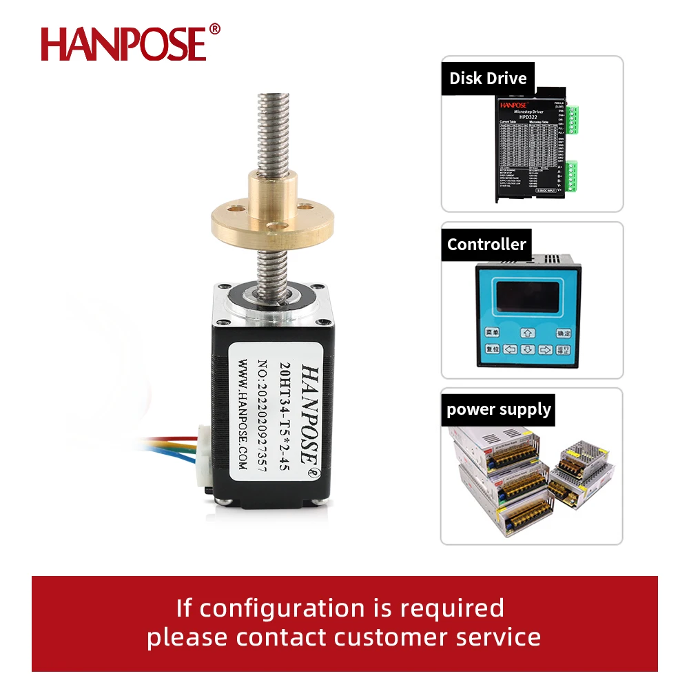 HANPOSE nema 8 stepper motor T5 screw  0.8A 0.021N.M 20HT34-T5*2 L100MM for CNC 3D printer screw trapezoid nema 8 mini motor
