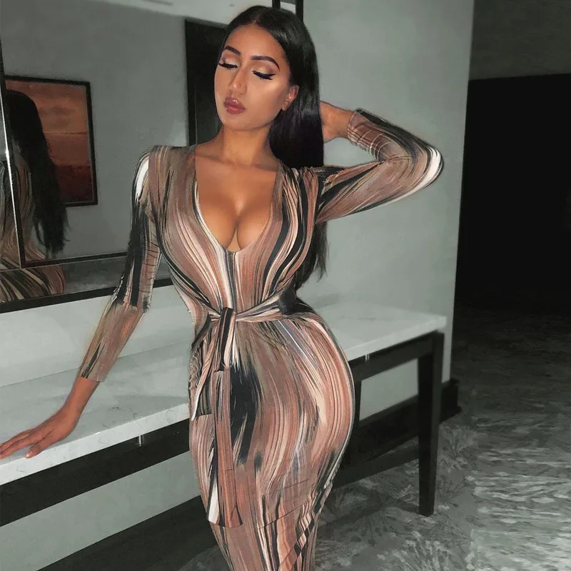 Fall 2022 Women Clothes New Sexy Slim Slimming Deep V Neck Temperament Lace Up Dress Plus Size Women High Quality Bandage Dress