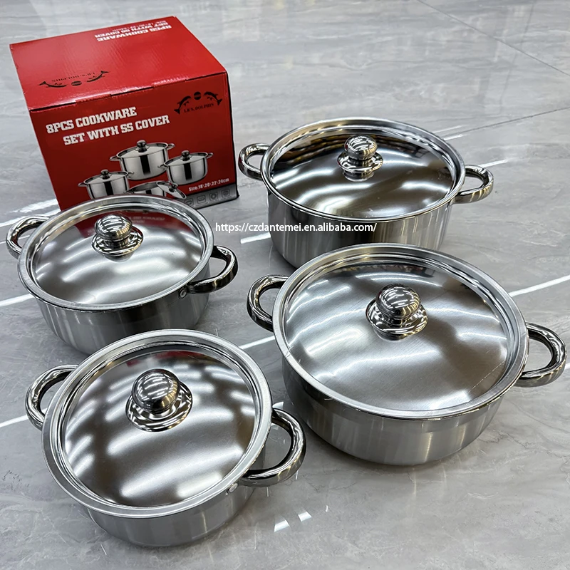 High Quality Factory 8 Pieces Kitchen Cooking Pot Set  Luxury Stainless Steel Cookware Sets