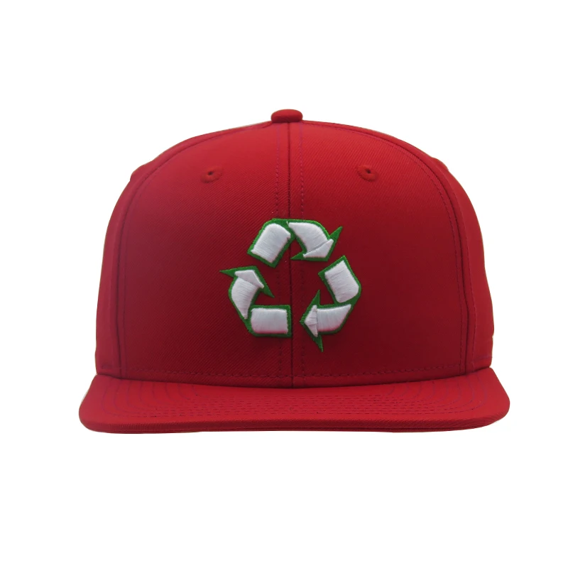 Recycle fabric custom  6 panel snapback cap with customized embroidery logo