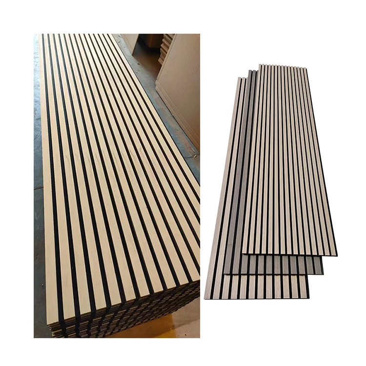 Akupanel Natural Veneer Oak Acoustic Panels Slat Wooden Wool Slatted Decorative Acoustic Wood Wall Panel