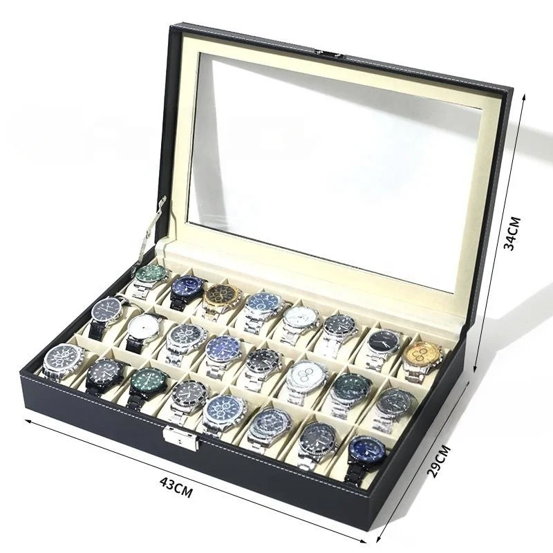 Роскошные 6 слотов деревянные часы дисплей лоток упаковка подарочный чехол из искусственной кожи ящик для хранения часов с окном