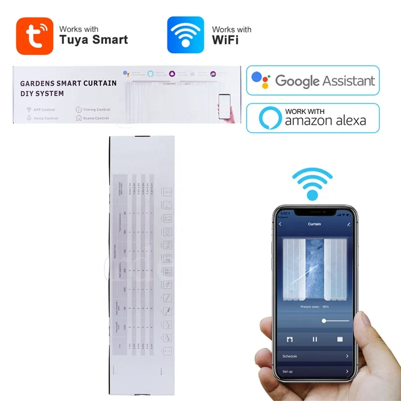 Garden Alexa Google good price 2.2M phone remote control tuya wifi smart curtain system electric DIY curtain set for house