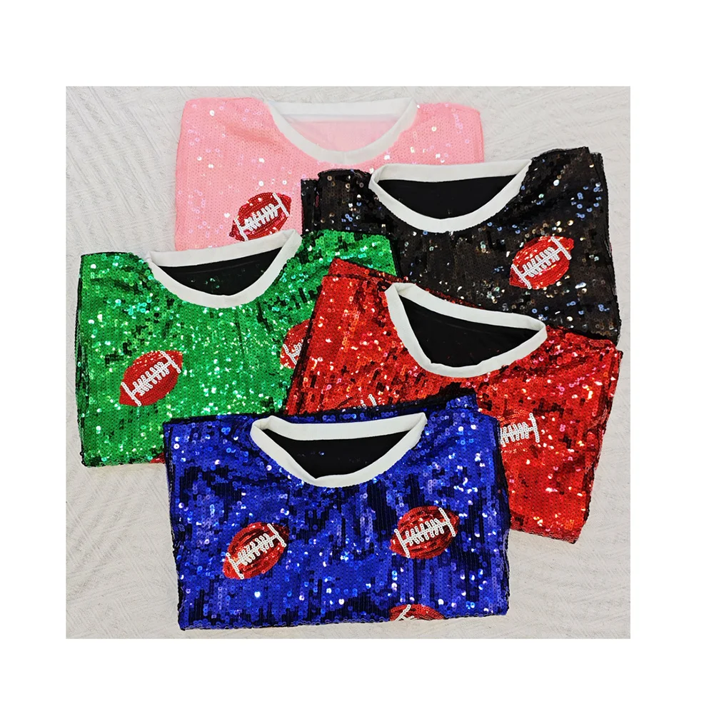 Factory Custom Football Sequin Shirt Hot Sell Sequin Tops shirt in stock